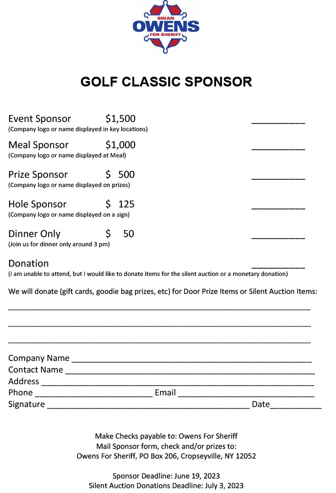 Golf Classic Sponsorship Form